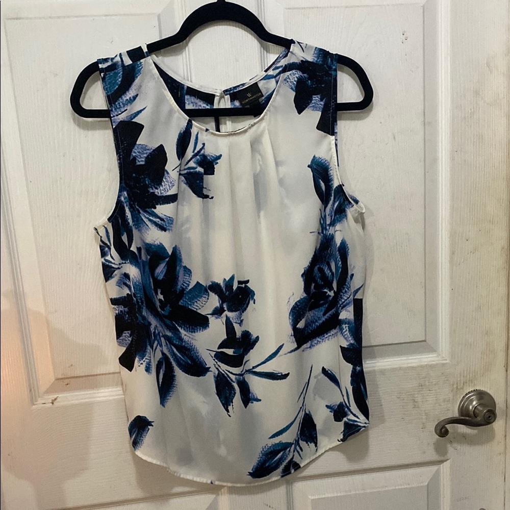 Worthington Navy and White Sleeveless Blouse